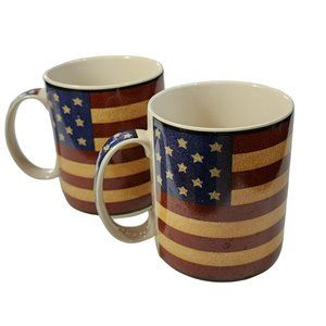 Coventry Liberty Stoneware Set of 2 Americana Patriotic Ceramic Coffee Mug 14oz